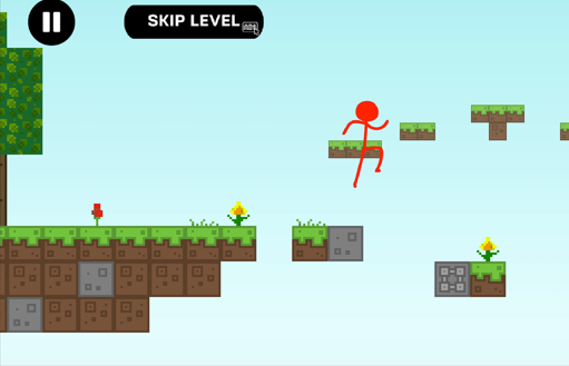 Stickman Parkour jumps across pixel platforms