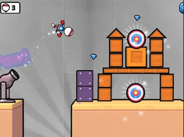 Stickman Rocket flying through colorful obstacles